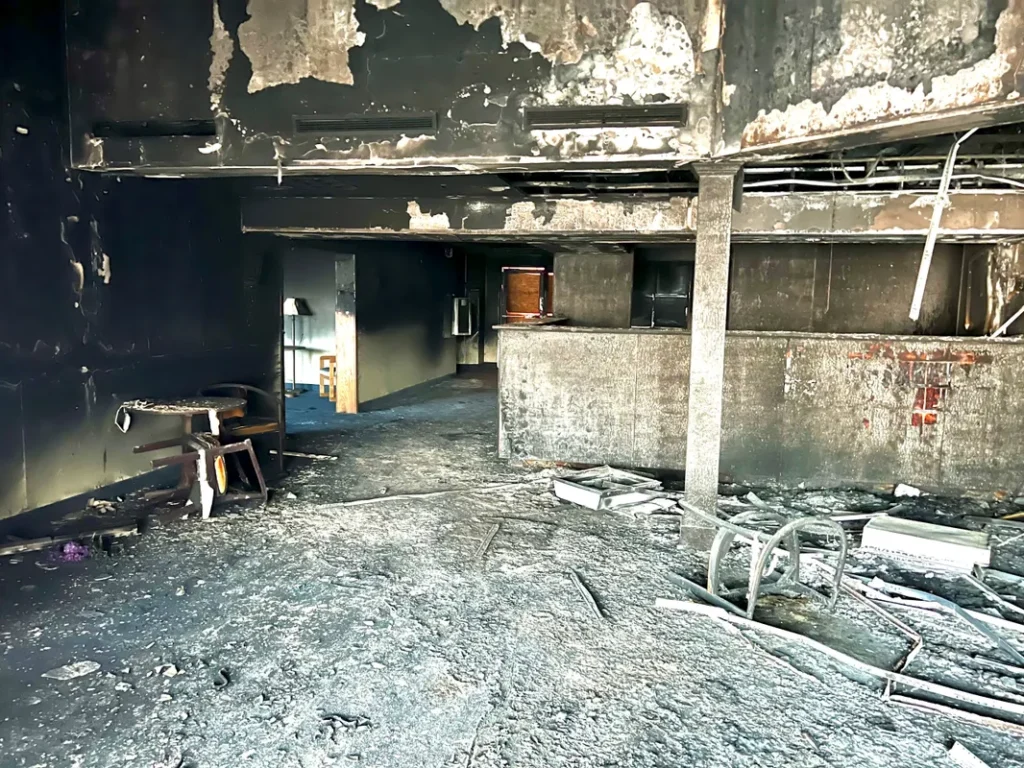 Commercial property after a fire needing emergency restoration services company